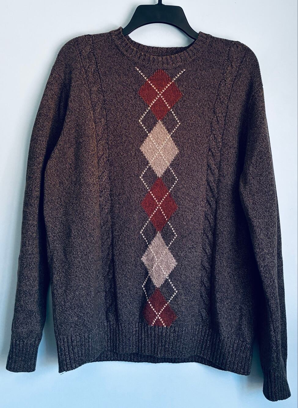 Dockers Sweater M Argyle Cable Knit Grandpa Cotton Crewneck Pullover